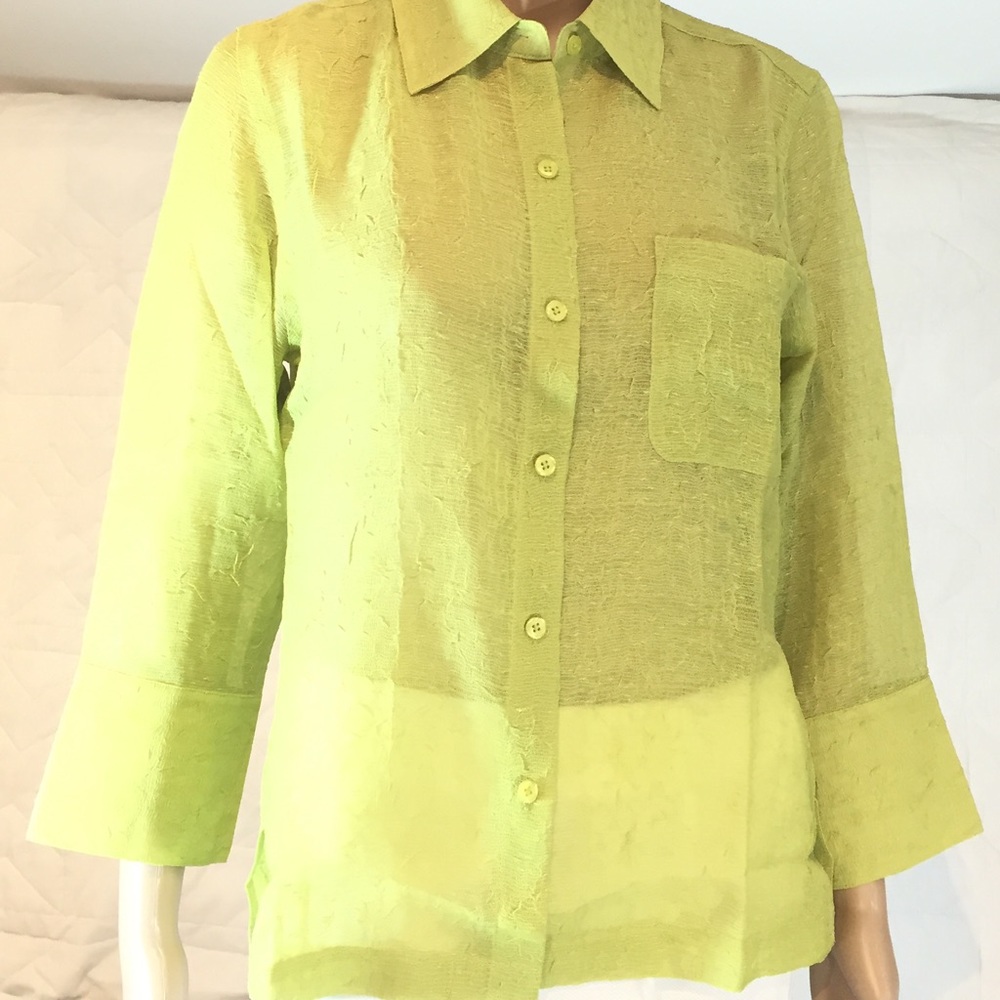 Coldwater Creek Green Crinkle Gauze Blouse Size S